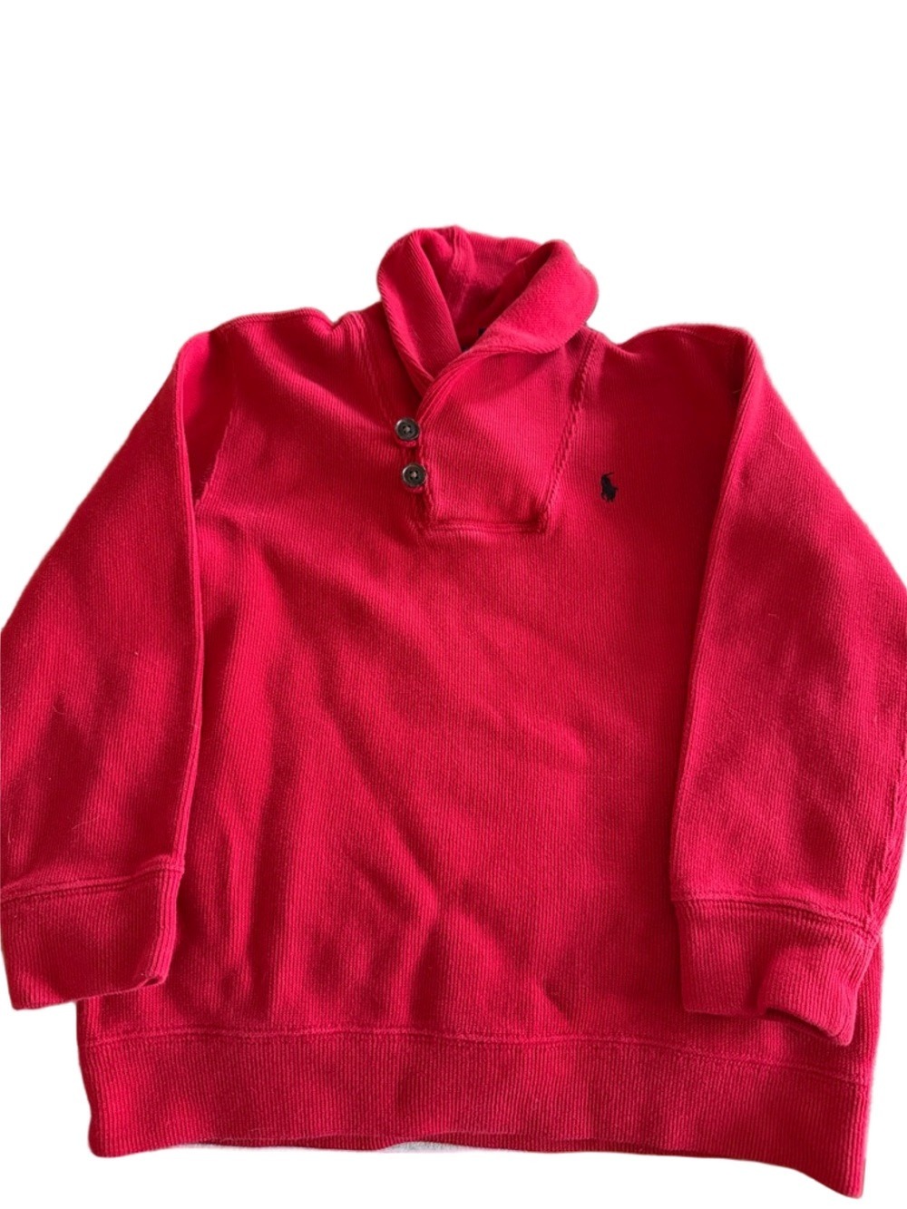 Polo Ralph Lauren Boys Red Shawl Collar Knit Pullover Sweater Size 7 Preppy